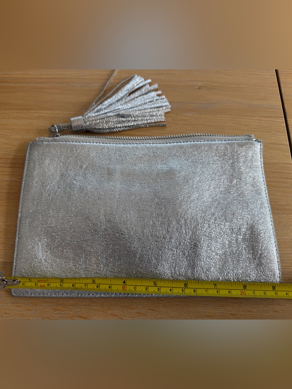 Loeffler Randall Flat Metallic Silver Tassel Wristlet Clutch - Picture 3 of 6
